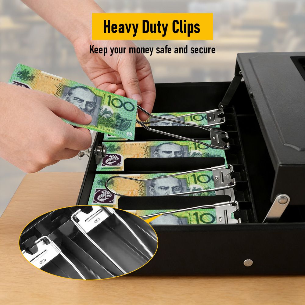 Lockable Cash Box with Coin Tray – Durable Metal Money Box with Key Lock for Bills & Change – White