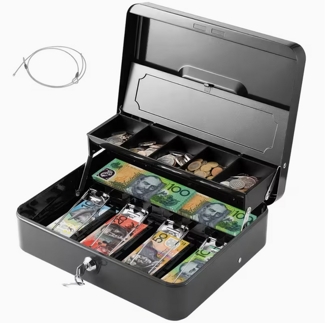 Portable Heavy Duty Metal Cash Box w/ Key Lock Security Suitable Small Business