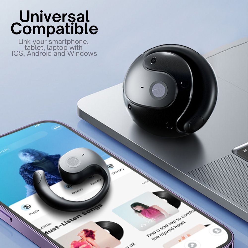 Open Ear Wireless Headphones Earphones Bluetooth 5.4 On Ear Sport Gym - Black