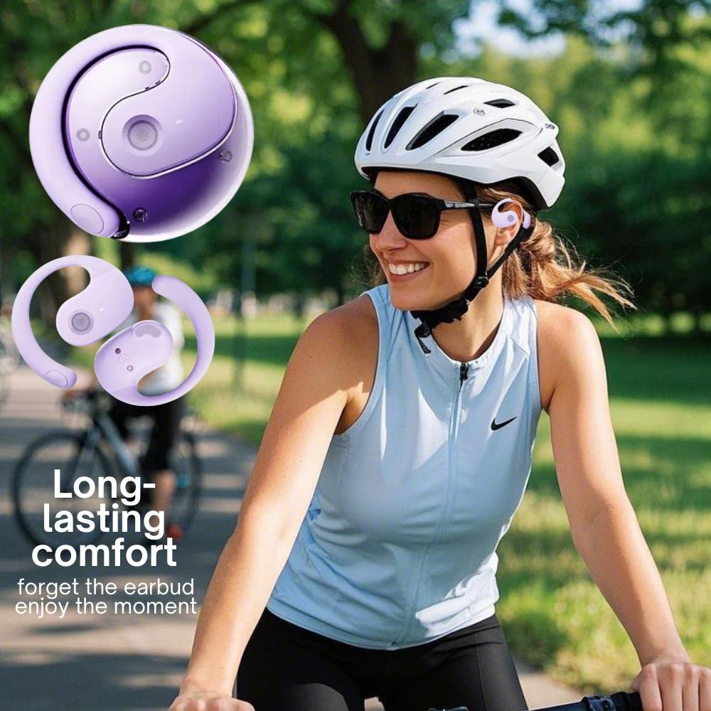 Open Ear Wireless Headphones Earphones Bluetooth 5.4 On Ear Sport Gym - Purple