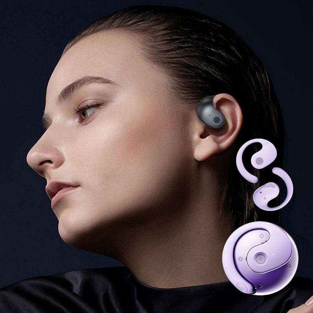Open Ear Wireless Headphones Earphones Bluetooth 5.4 On Ear Sport Gym - Purple