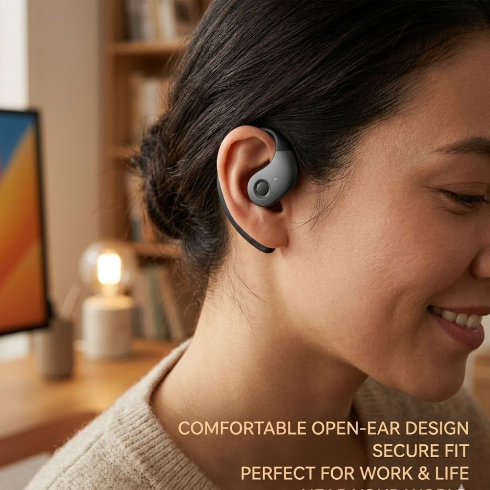 Open Ear Wireless Headphones Earphones Bluetooth 5.4 On Ear Sport Gym - White