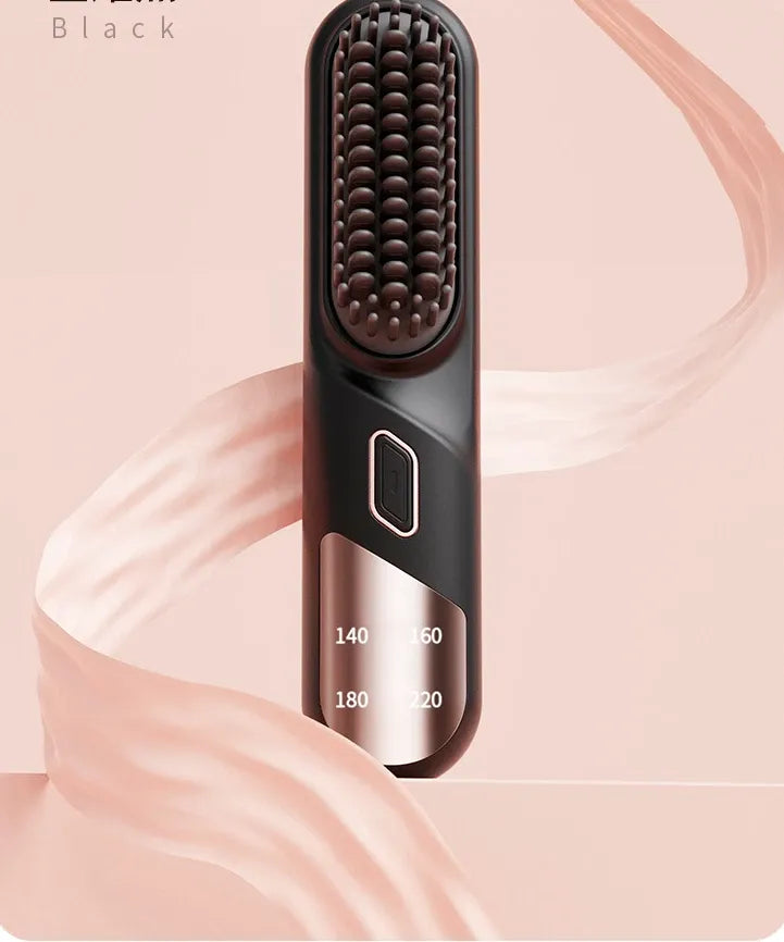 Cordless Hair Straightener Brush Portable Mini Ionic Straightening Comb 4000mAh-Black