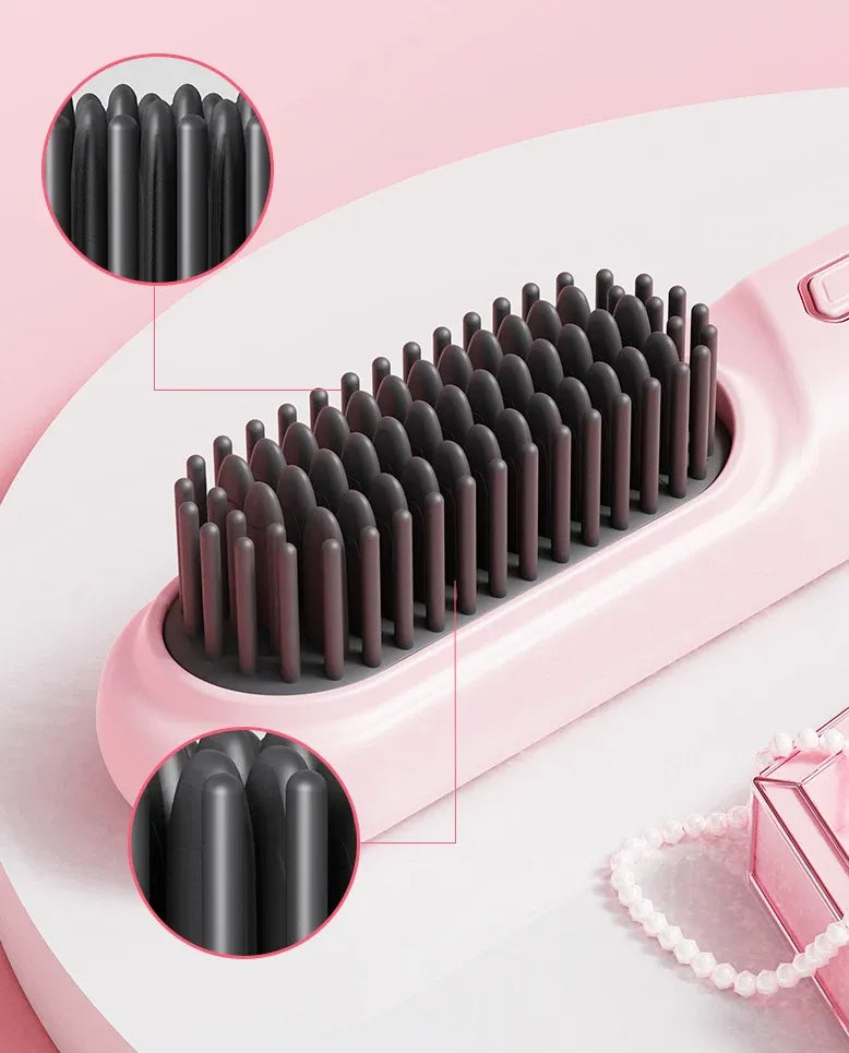 Cordless Hair Straightener Brush Portable Mini Ionic Straightening Comb 4000mAh-Purple