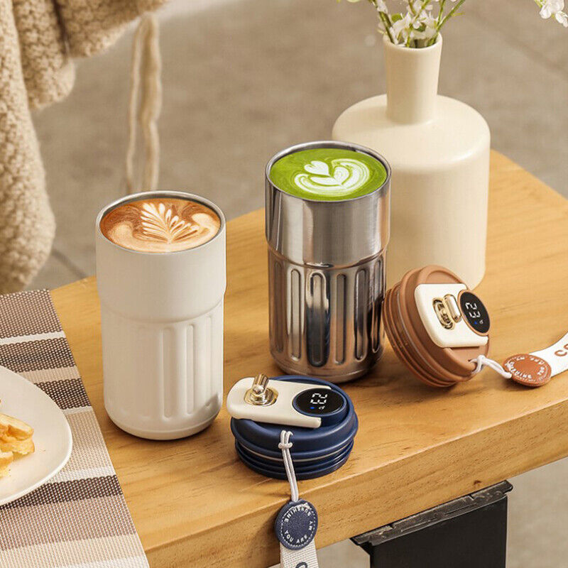 450ml Thermal LED Temperature Display Smart Coffee Cup Insulated Drink Tumbler-Blue