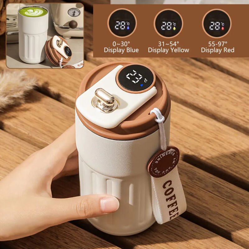450ml Thermal LED Temperature Display Smart Coffee Cup Insulated Drink - Brown