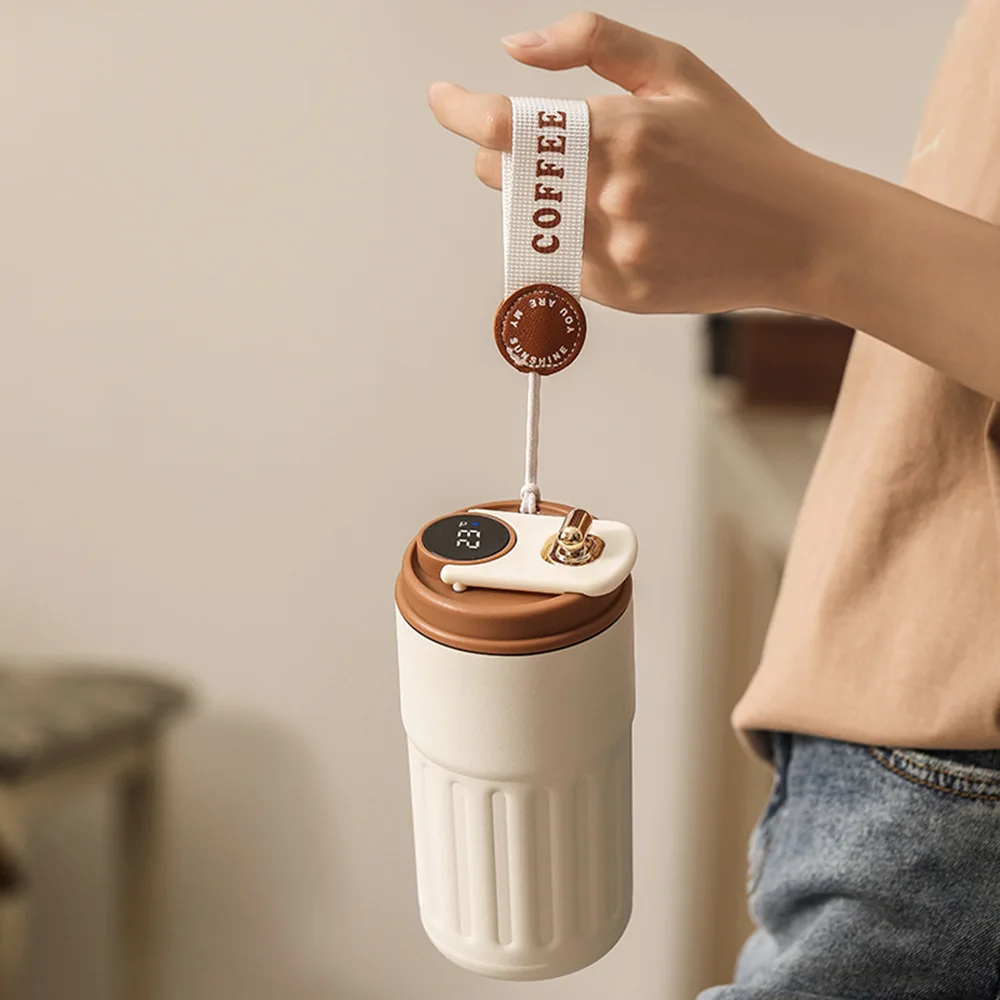 450ml Thermal LED Temperature Display Smart Coffee Cup Insulated Drink - Brown