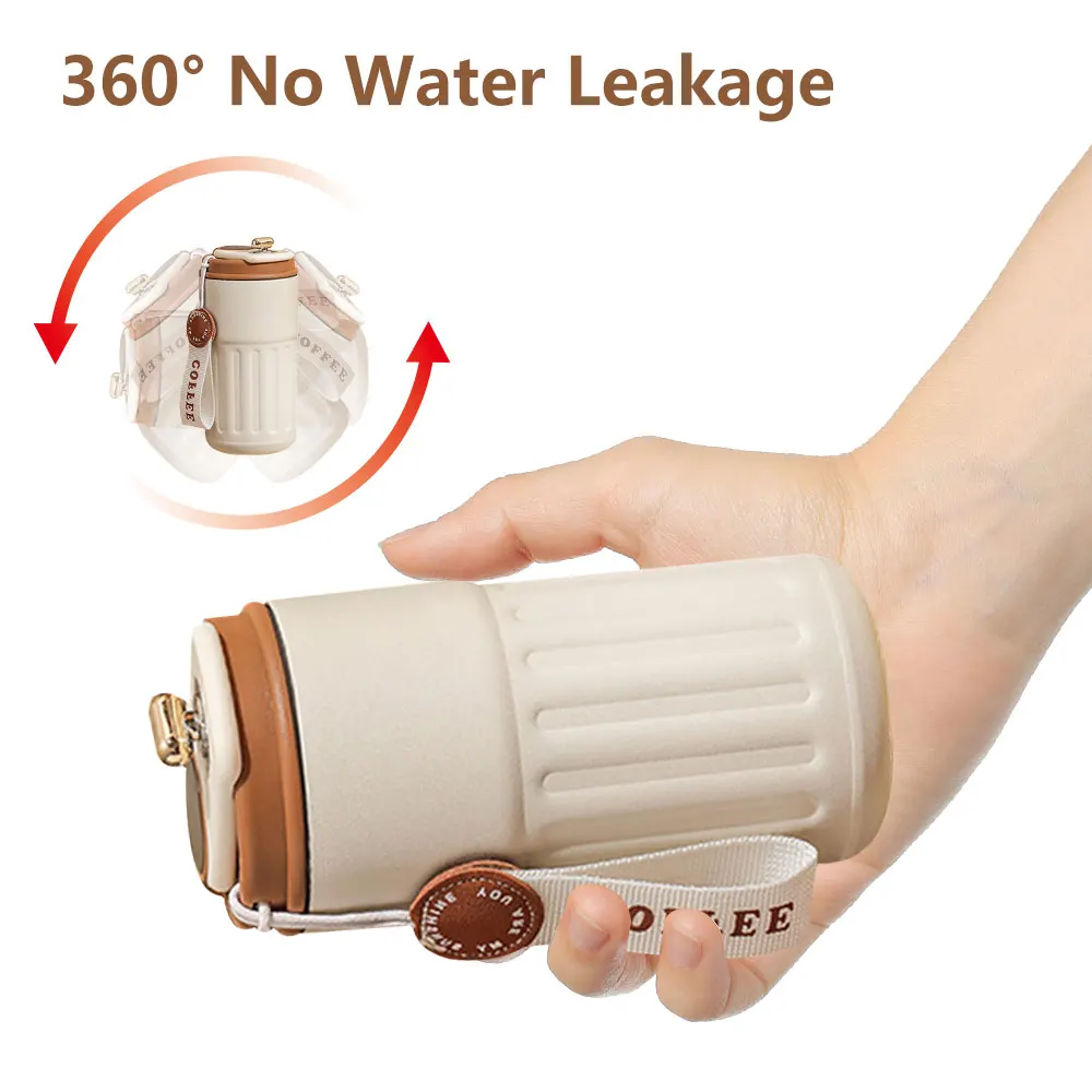 450ml Thermal LED Temperature Display Smart Coffee Cup Insulated Drink - Brown