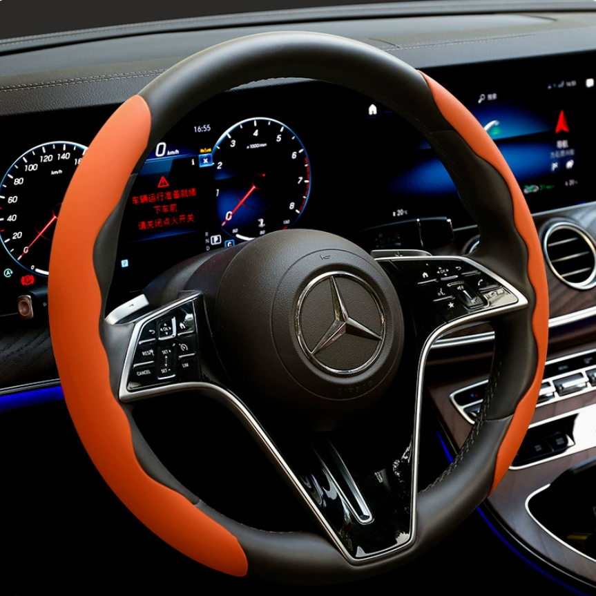 2Pcs Soft Breathable Anti-Slip Faux Leather Steering Wheel Protector Car Cover- Orange