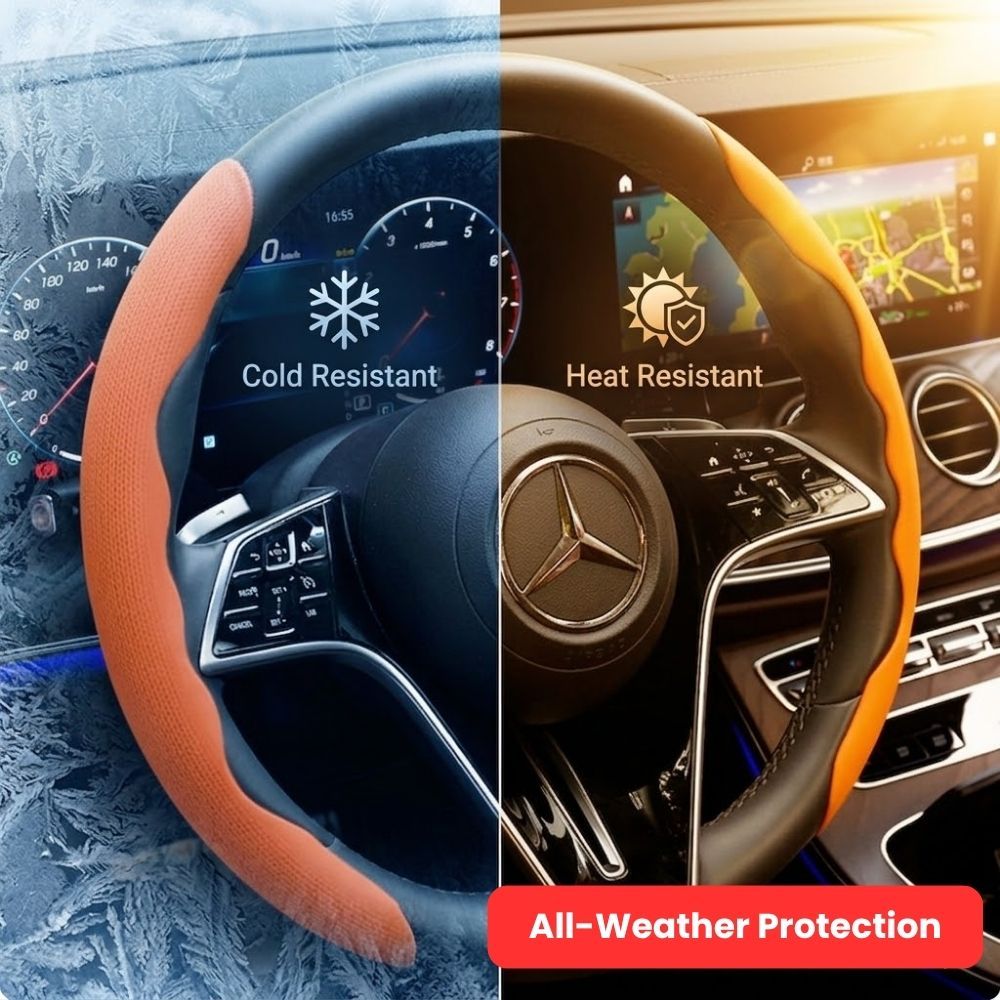 2Pcs Soft Breathable Anti-Slip Faux Leather Steering Wheel Protector Car Cover- Orange
