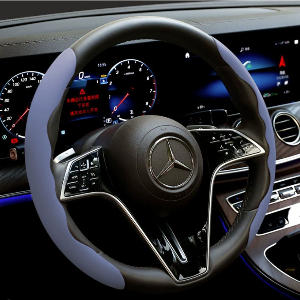 2Pcs Soft Breathable Anti-Slip Faux Leather Steering Wheel Protector Car Cover- Purple