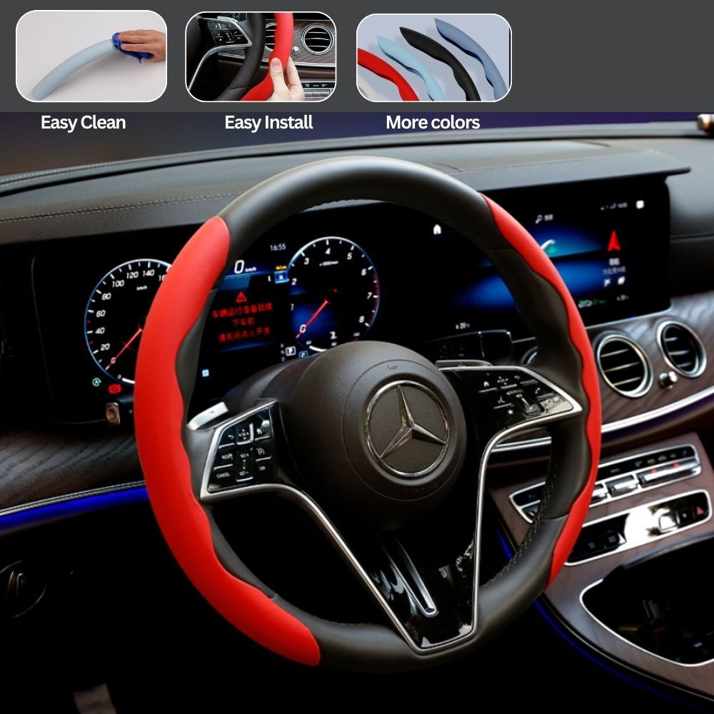 2Pcs Soft Breathable Anti-Slip Faux Leather Steering Wheel Protector Car Cover- Red