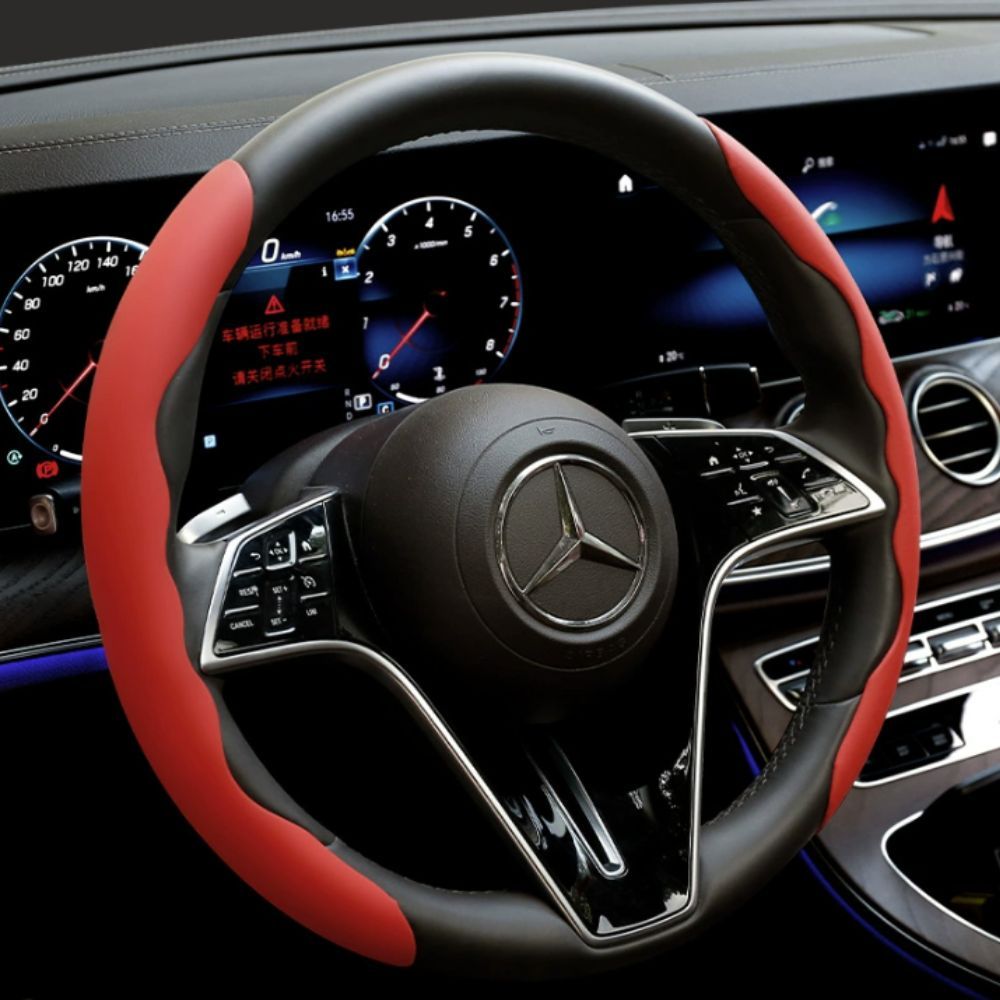 2Pcs Soft Breathable Anti-Slip Faux Leather Steering Wheel Protector Car Cover- Red