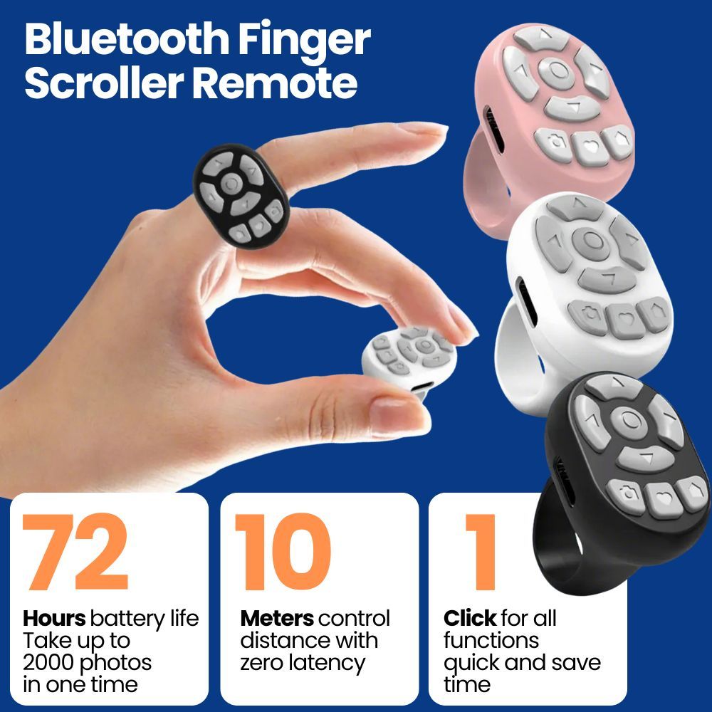 Scrolling Ring Remote Page Turner Wireless Finger Scroller Camera - Black