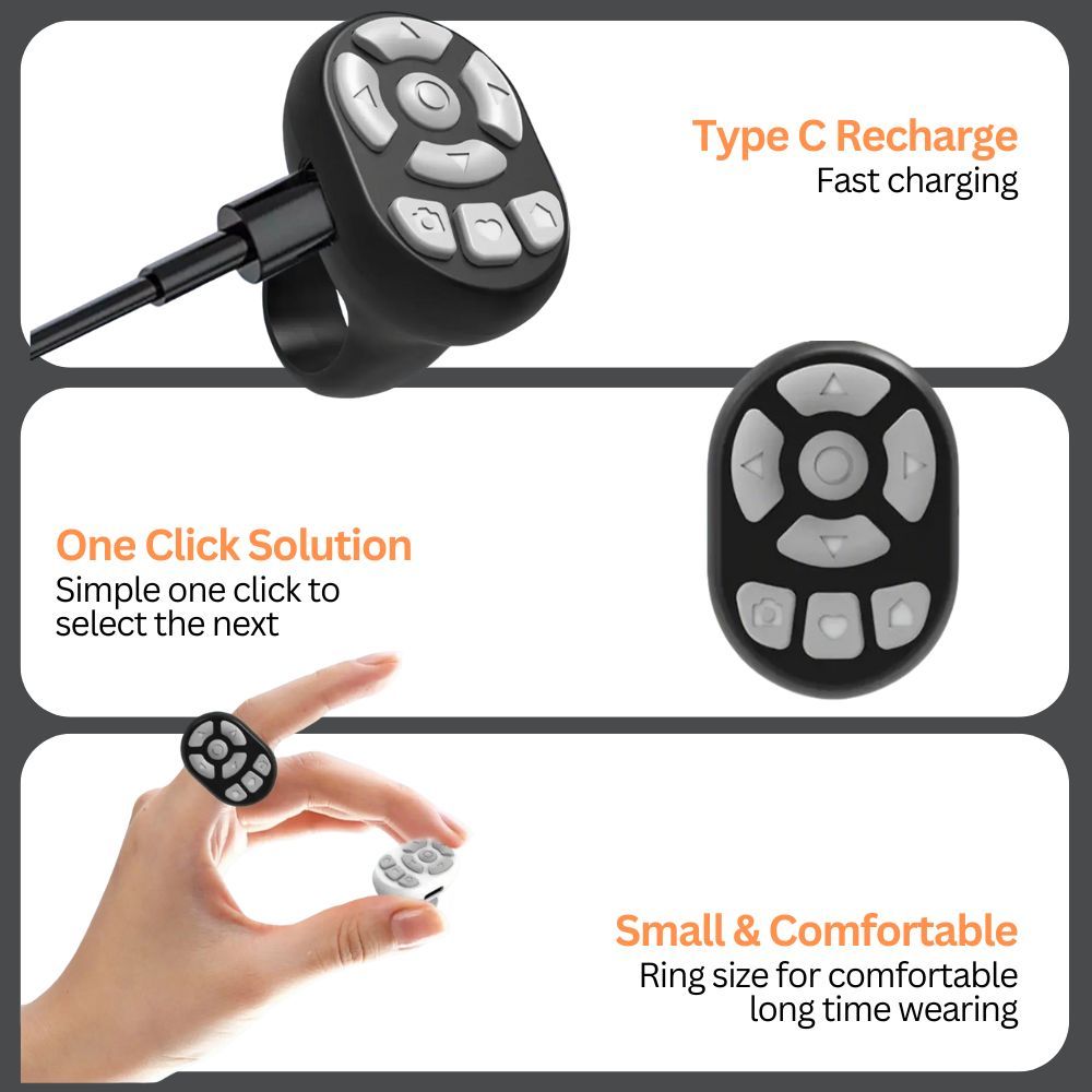 Scrolling Ring Remote Page Turner Wireless Finger Scroller Camera Video - Pink