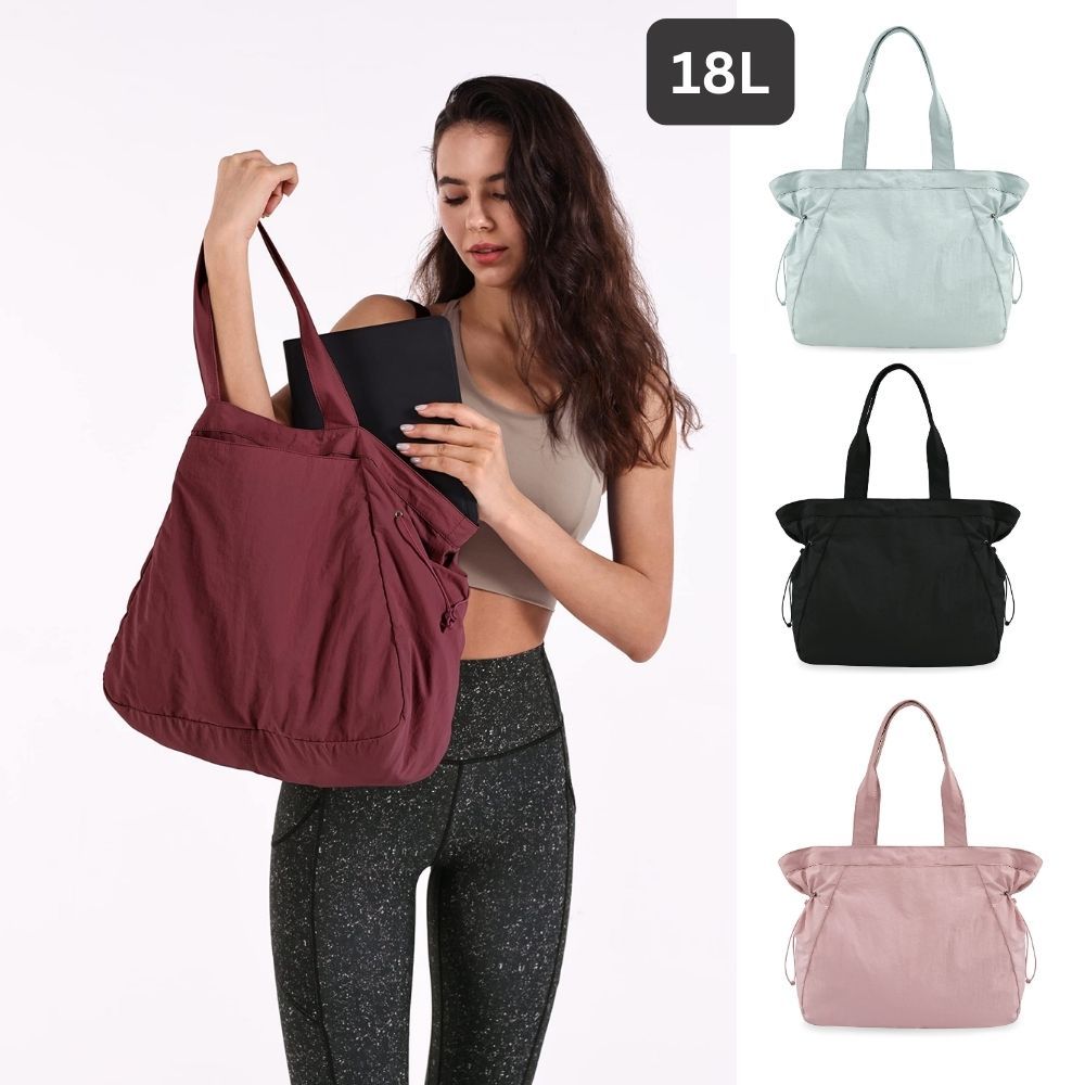 Lightweight Nylon Shopper Tote Bag 18L Side-Cinch Shoulder Bag - PINK