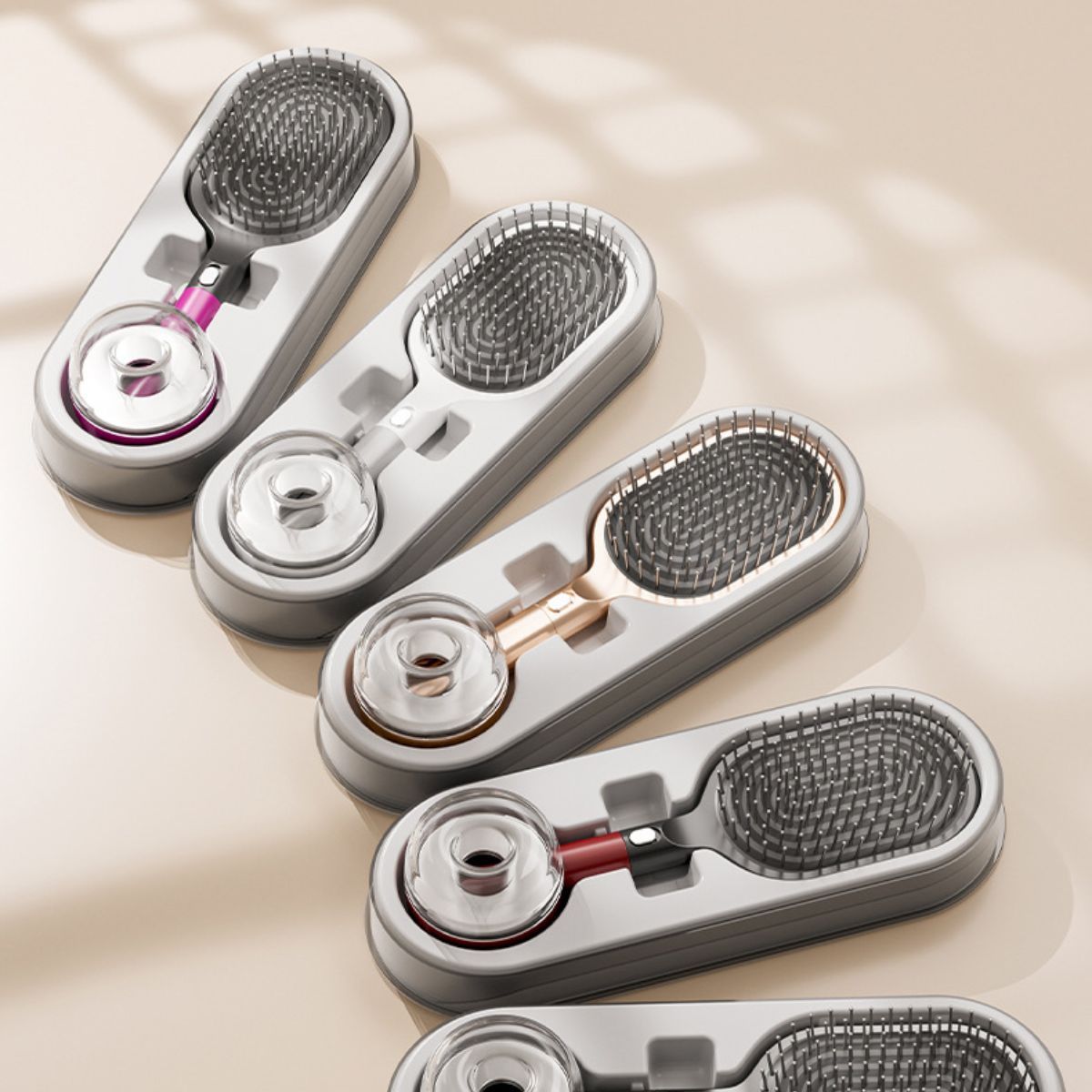 Air Cushion Massage Hair Brush Set with Wall Mount Holder Base - Black