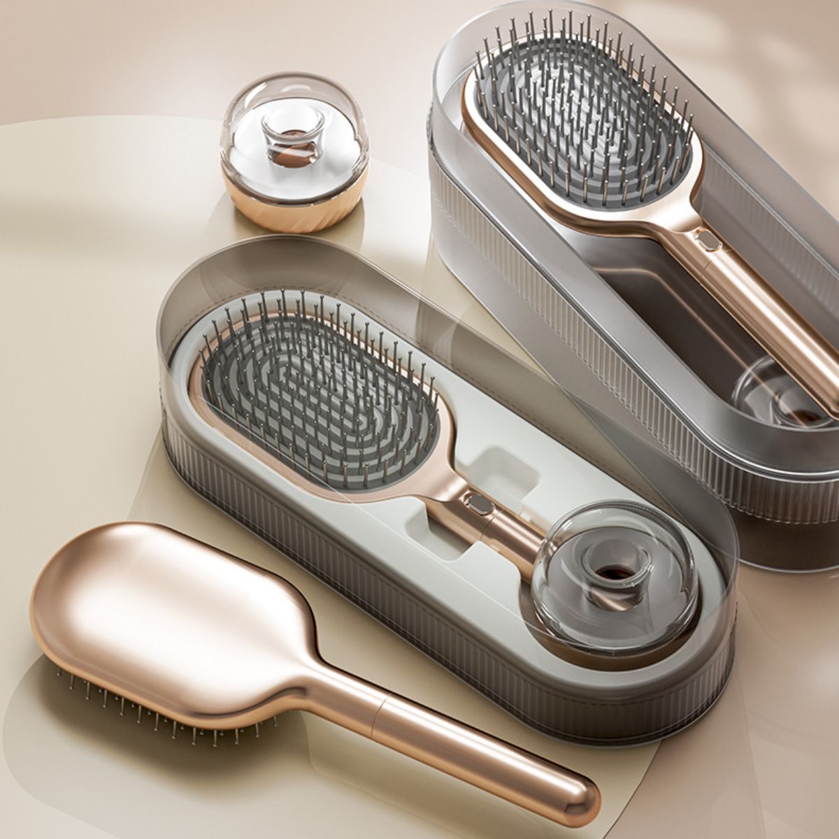 Air Cushion Massage Hair Brush Set with Wall Mount Holder Base - Golden