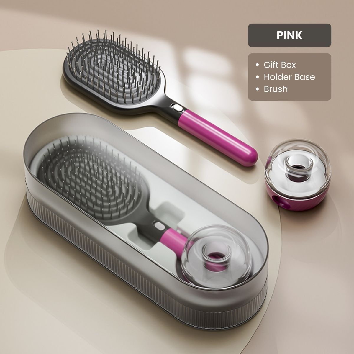 Air Cushion Massage Hair Brush Set with Wall Mount Holder Base - Pink
