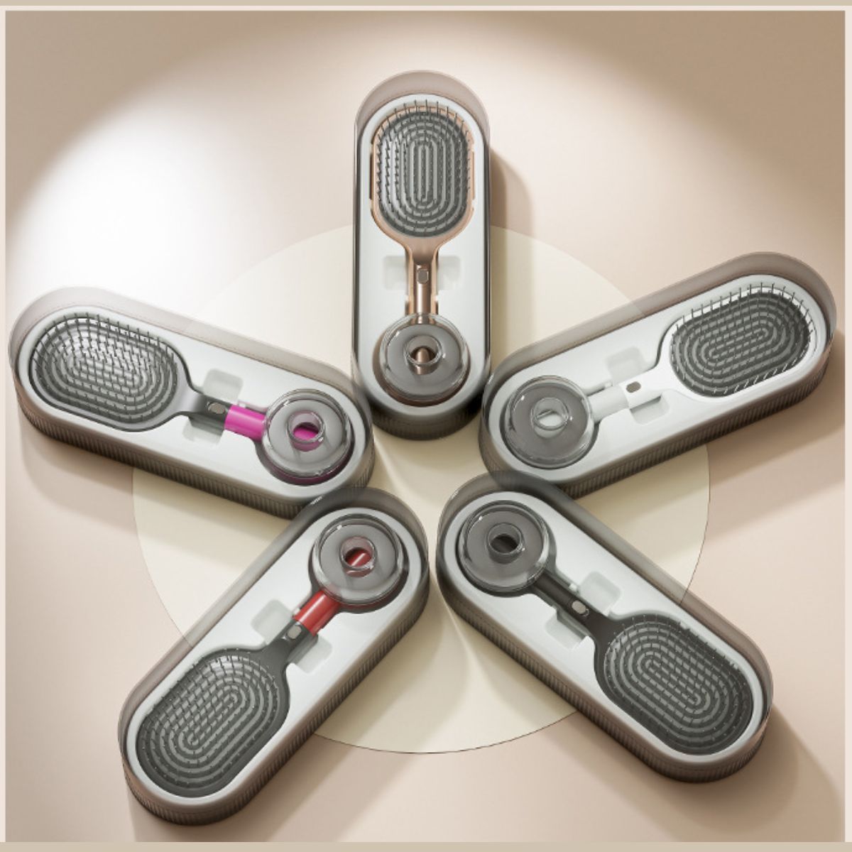 Air Cushion Massage Hair Brush Set with Wall Mount Holder Base - Pink
