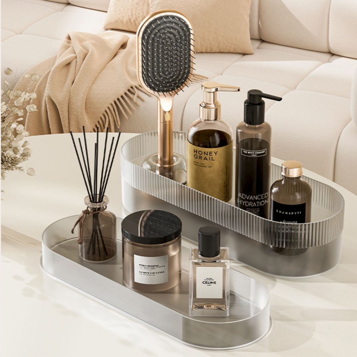 Air Cushion Massage Hair Brush Set with Wall Mount Holder Base - Pink