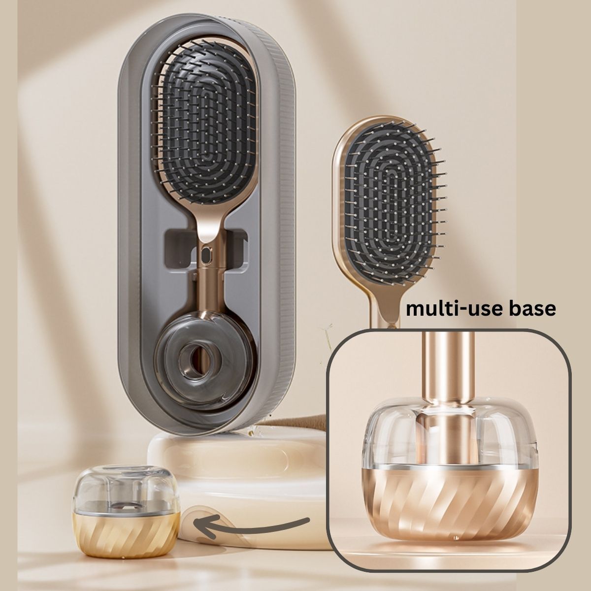 Air Cushion Massage Hair Brush Set with Wall Mount Holder Base - Pink
