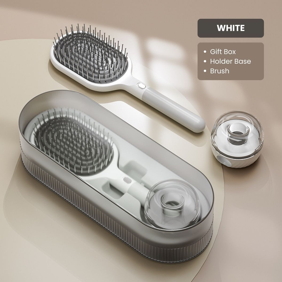 Air Cushion Massage Hair Brush Set with Wall Mount Holder Base - White