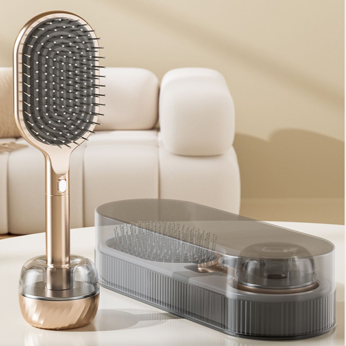 Air Cushion Massage Hair Brush Set with Wall Mount Holder Base - White