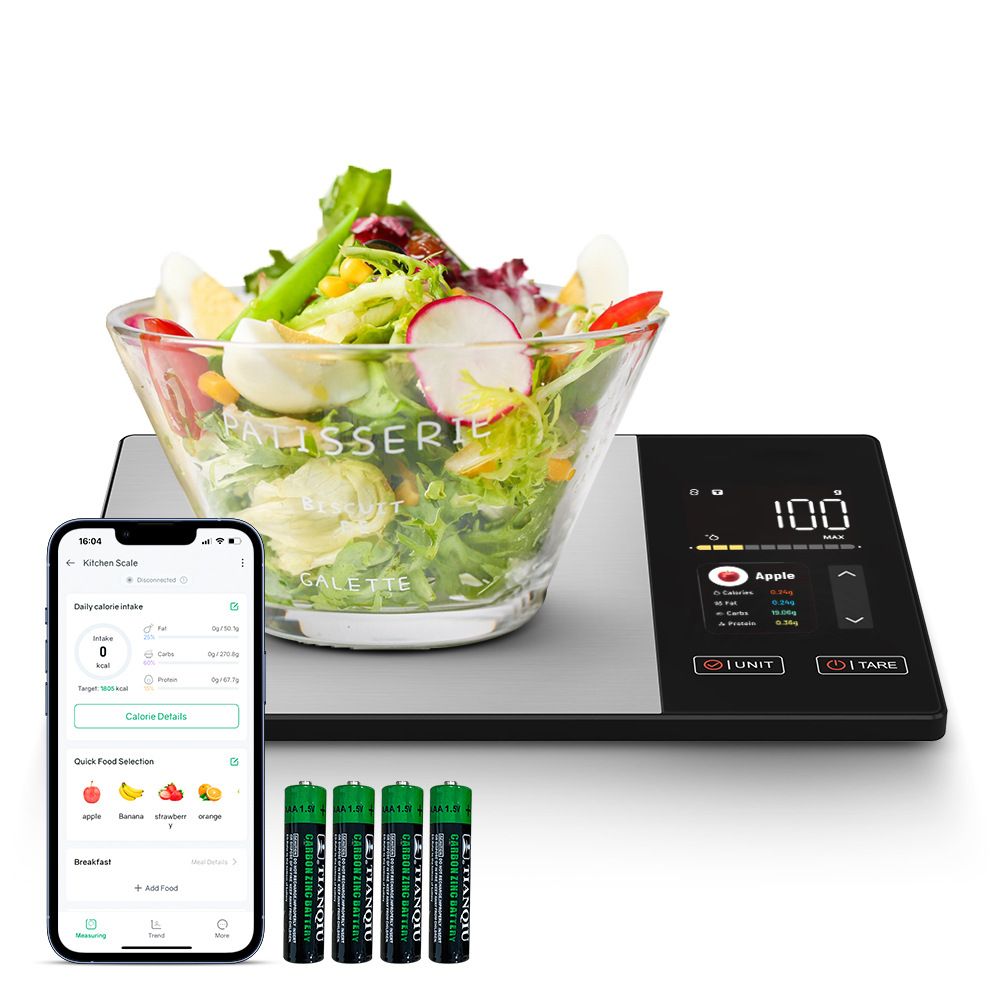 Smart Digital Food Kitchen Scale with Nutritional Calculator, On-Screen Nutrient Info, Free App for Calorie & Macro Tracking, AI Scan, Personal Goals, for Weight Loss and Keto, 11lb/5kg