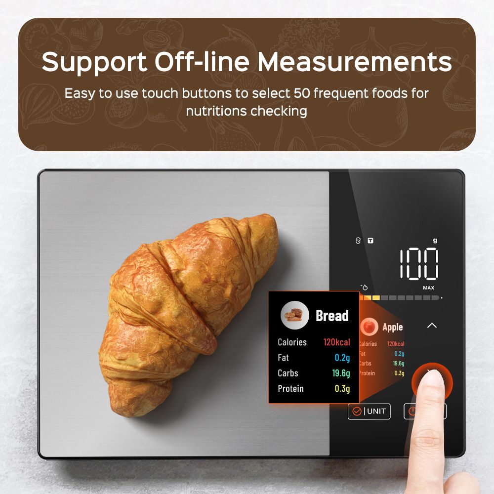 Smart Digital Food Kitchen Scale with Nutritional Calculator, On-Screen Nutrient Info, Free App for Calorie & Macro Tracking, AI Scan, Personal Goals, for Weight Loss and Keto, 11lb/5kg