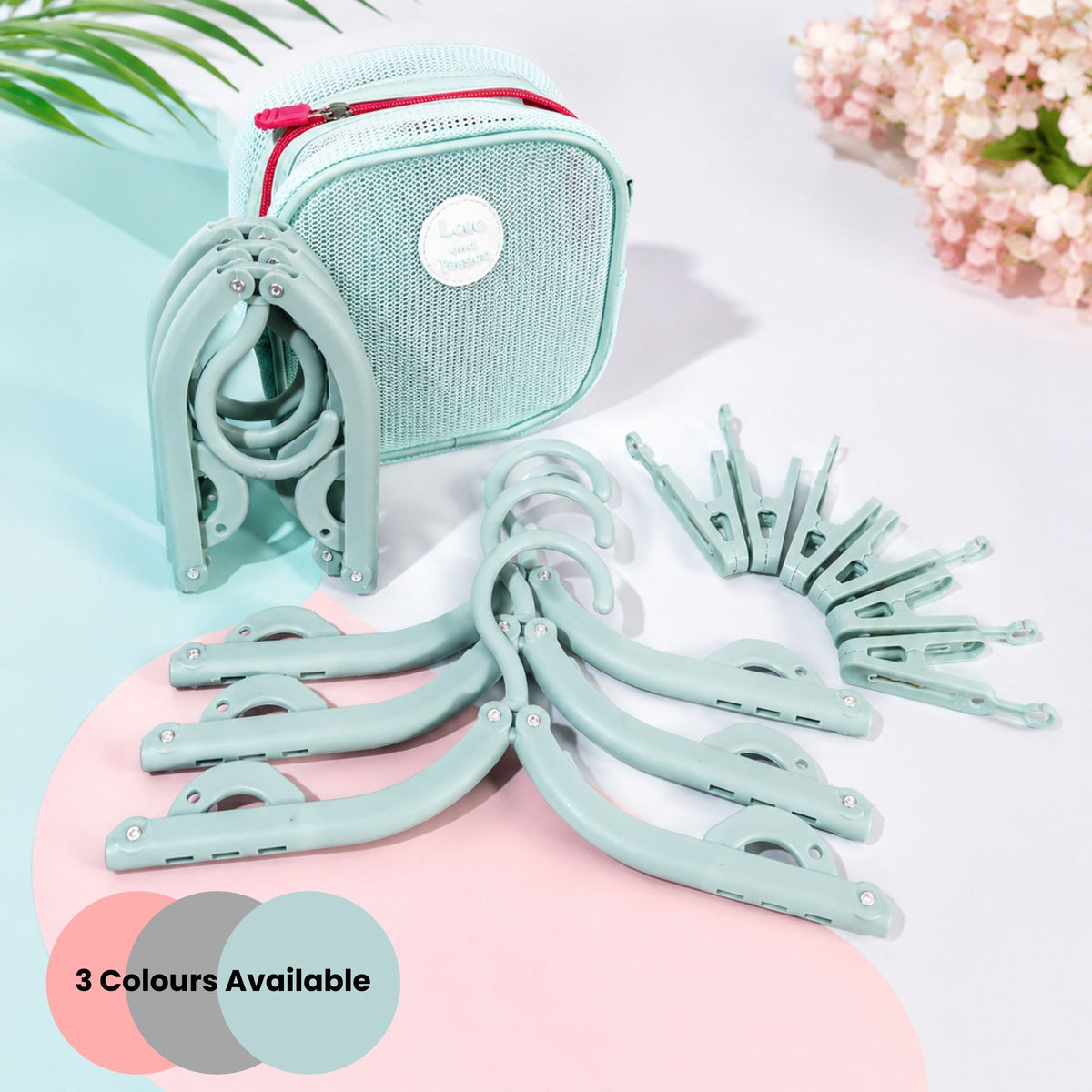 19 Pcs Portable Travel Folding Anti-Slip Clothes Hangers with Storage Bag & Pegs