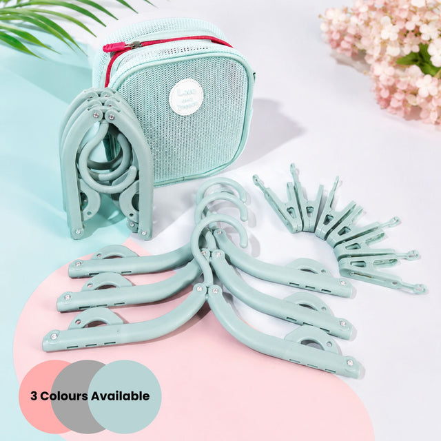 19 Pcs Portable Travel Folding Anti-Slip Clothes Hangers with Storage Bag & Pegs