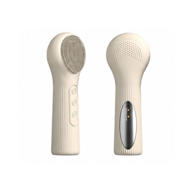 Silicone Facial Cleansing Brush Sonic Heating Waterproof Rechargeable BEIGE