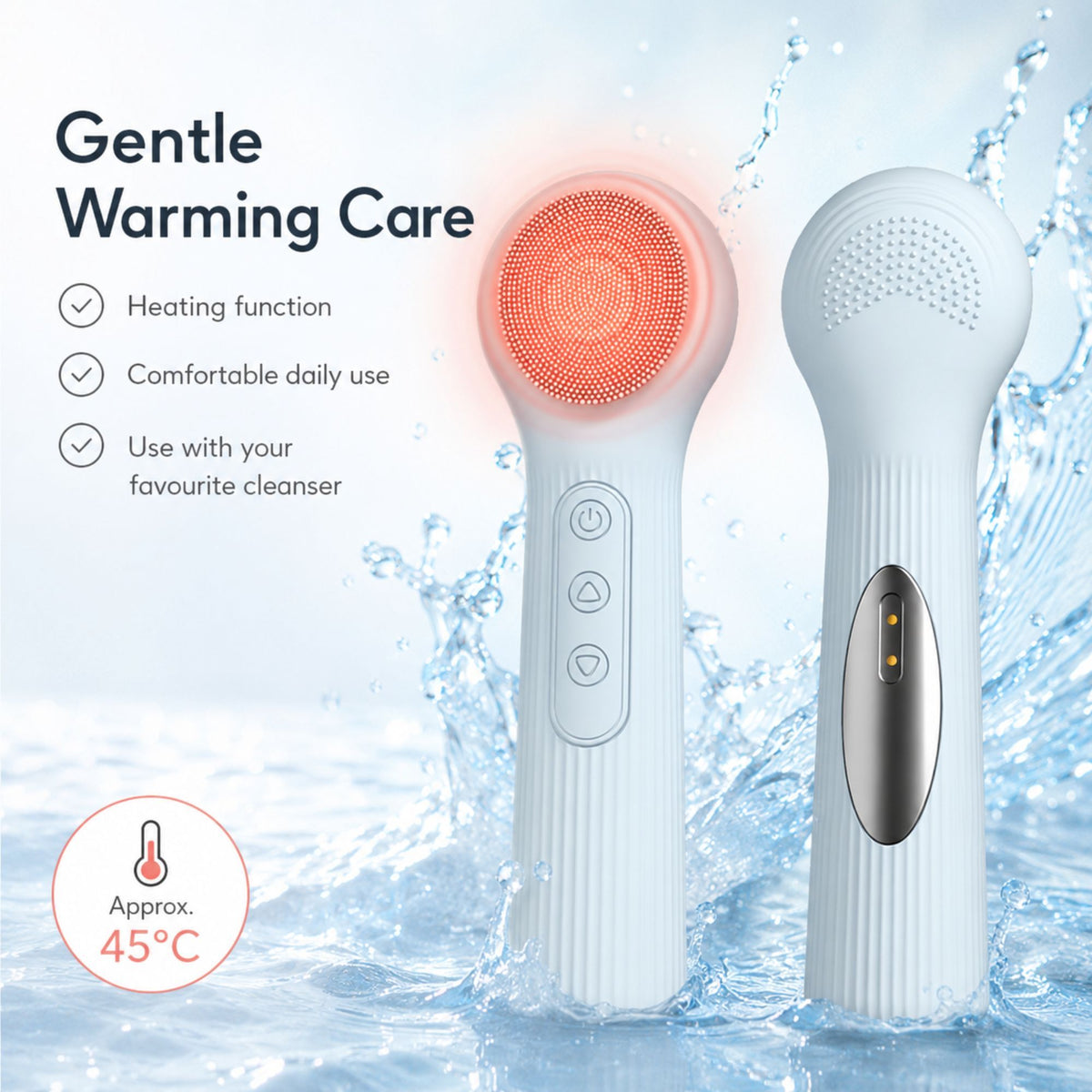 Silicone Facial Cleansing Brush Sonic Vibration Heating Waterproof Rechargeable-PINK