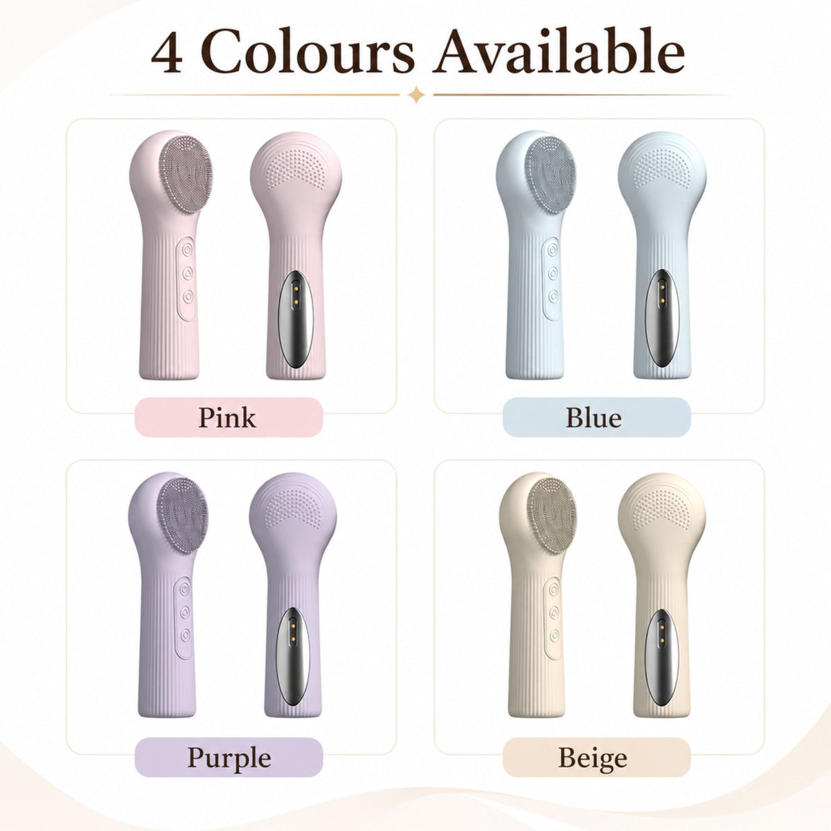 Silicone Facial Cleansing Brush Sonic Vibration Heating Waterproof Rechargeable-PINK