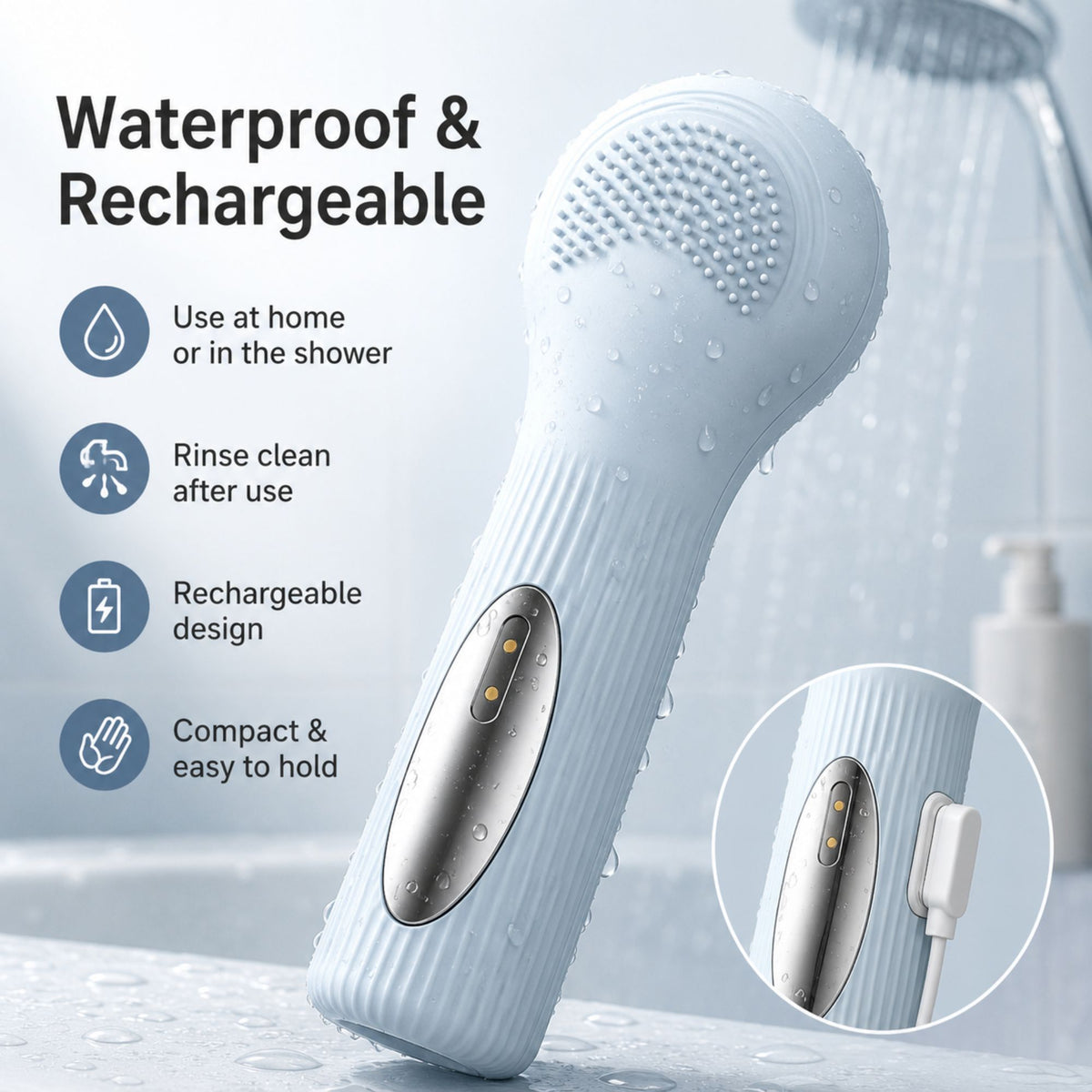 Silicone Facial Cleansing Brush Sonic Vibration Heating Waterproof Rechargeable-PURPLE