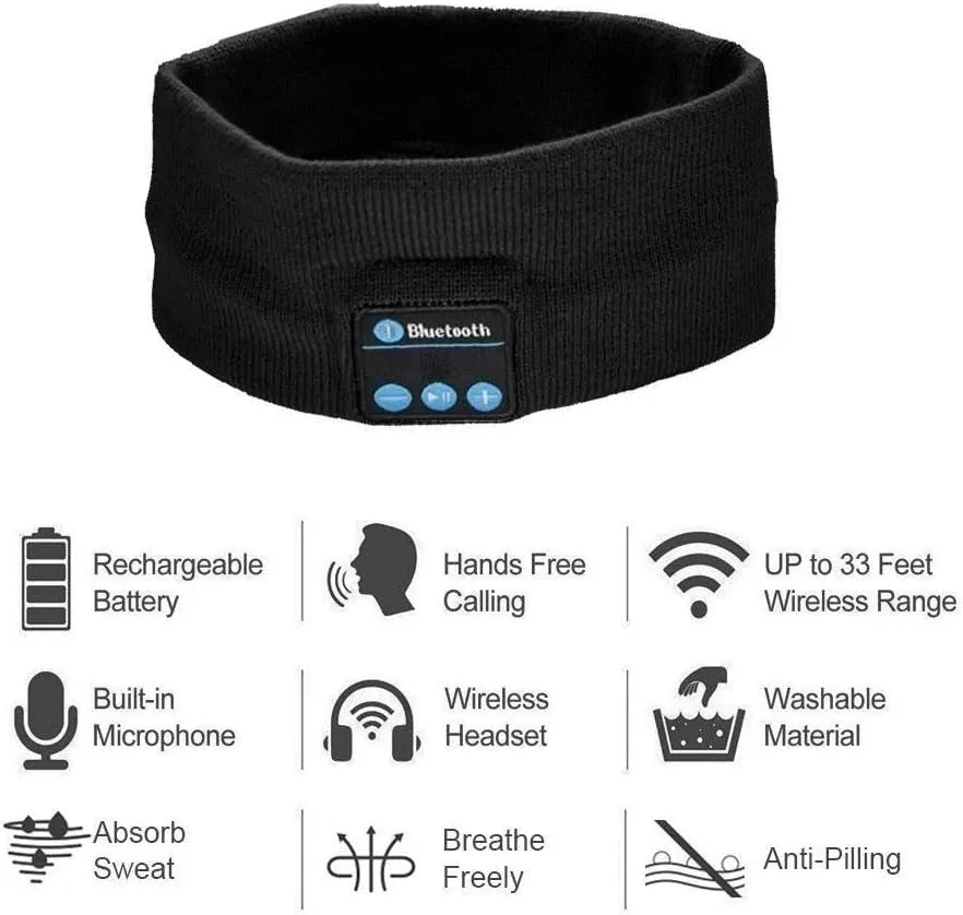 Headset Bluetooth 5.0 Wireless Stereo Earbud Headphone Sports Headband - Black