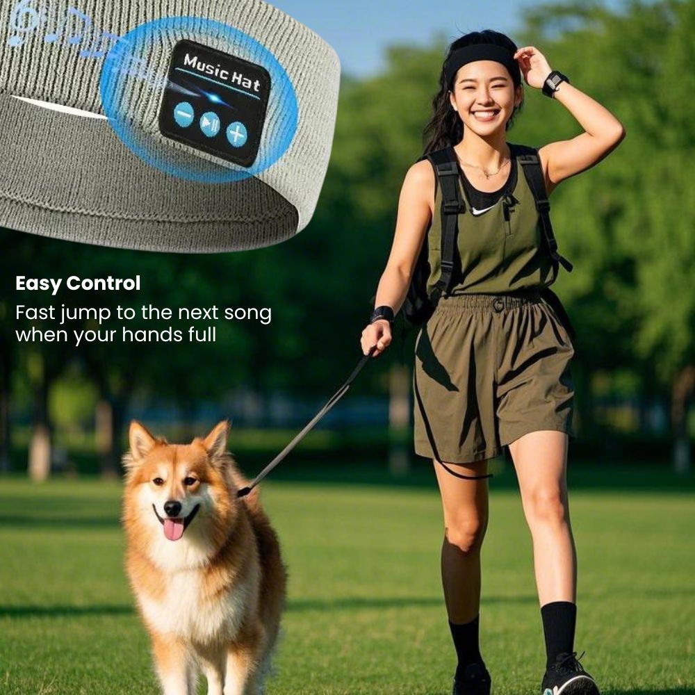 Headset Bluetooth 5.0 Wireless Stereo Earbud Headphone Sports Headband - Grey