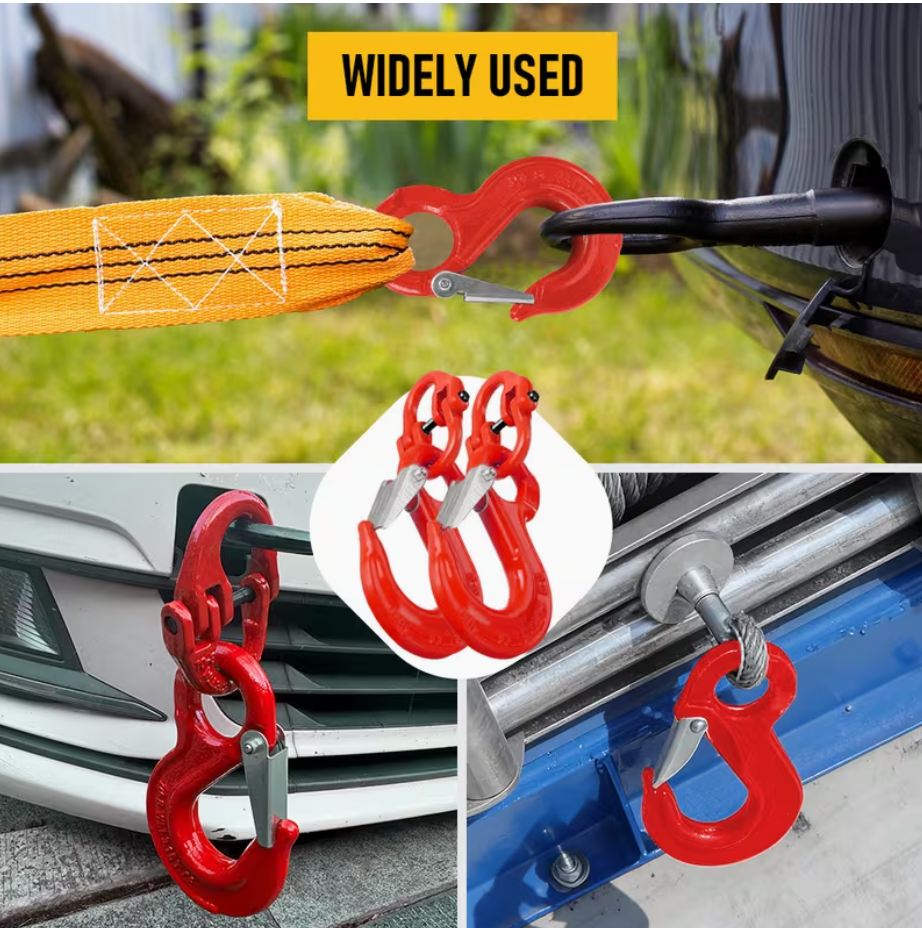 2SET 1.12T Sling Hook Heavy Duty Hammerlock/Slip Hook Kit With Swivel Winch & Safety Latch-Red