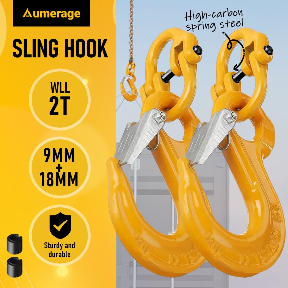 2SETS 2T Sling Hook With Hammerlock Heavy Duty Safety Latch Swivel Winch Hook For Trailer Safety Chain-Yellow