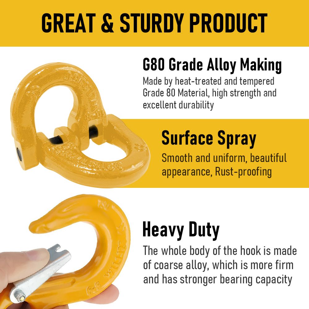 2SETS 2T Sling Hook With Hammerlock Heavy Duty Safety Latch Swivel Winch Hook For Trailer Safety Chain-Yellow