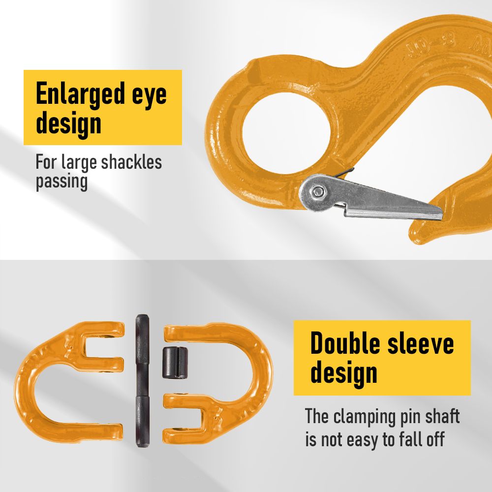 2SETS 2T Sling Hook With Hammerlock Heavy Duty Safety Latch Swivel Winch Hook For Trailer Safety Chain-Yellow