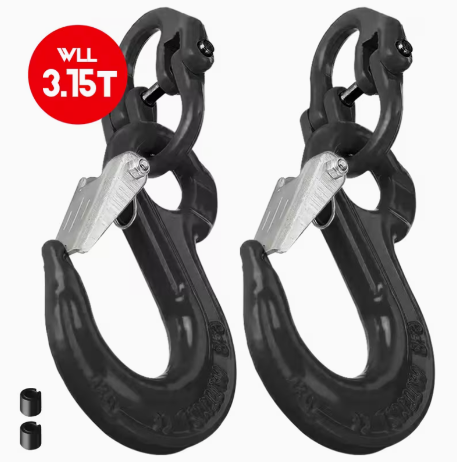 2SET 3.15T Sling Hook Heavy Duty Hammerlock/Slip Hook Kit With Swivel Winch & Safety Latch-Black