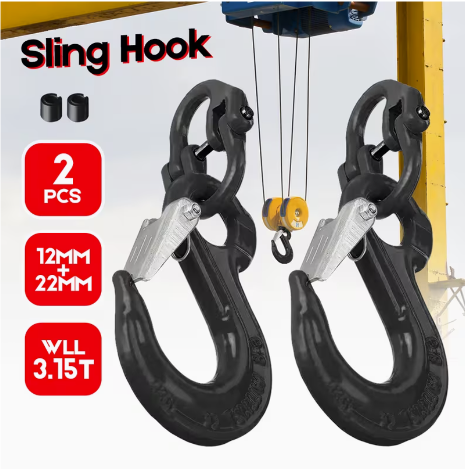 2SET 3.15T Sling Hook Heavy Duty Hammerlock/Slip Hook Kit With Swivel Winch & Safety Latch-Black