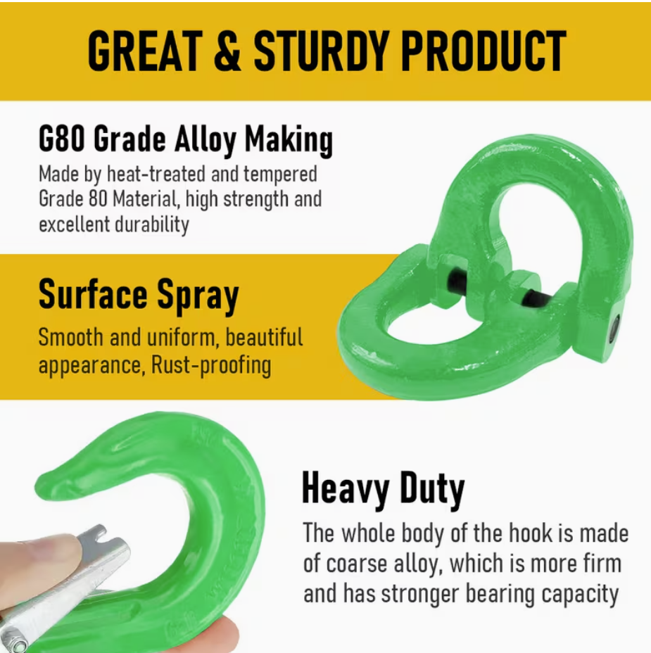 2SET 3.15T Sling Hook Heavy Duty Hammerlock/Slip Hook Kit With Swivel Winch & Safety Latch-Green