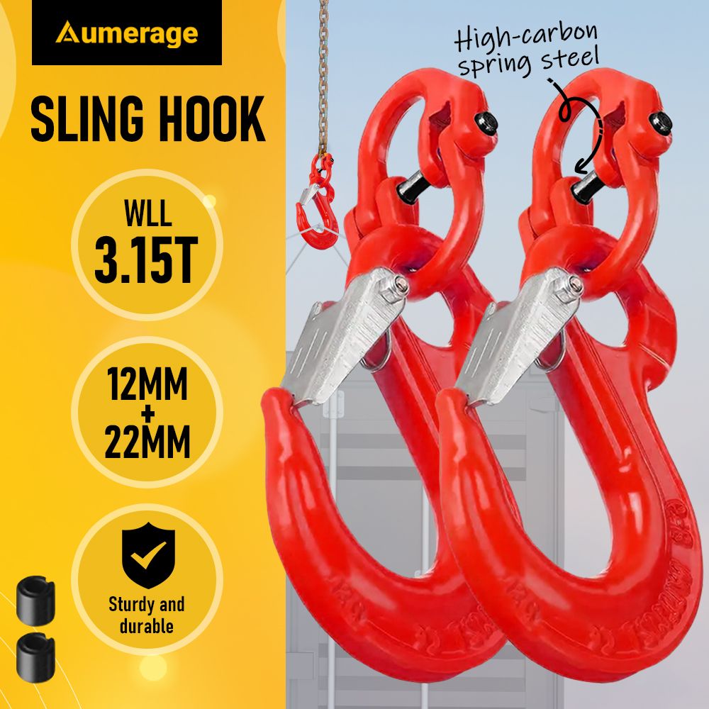 2SET 3.15T Sling Hook Heavy Duty Hammerlock/Slip Hook Kit With Swivel Winch & Safety Latch-Red