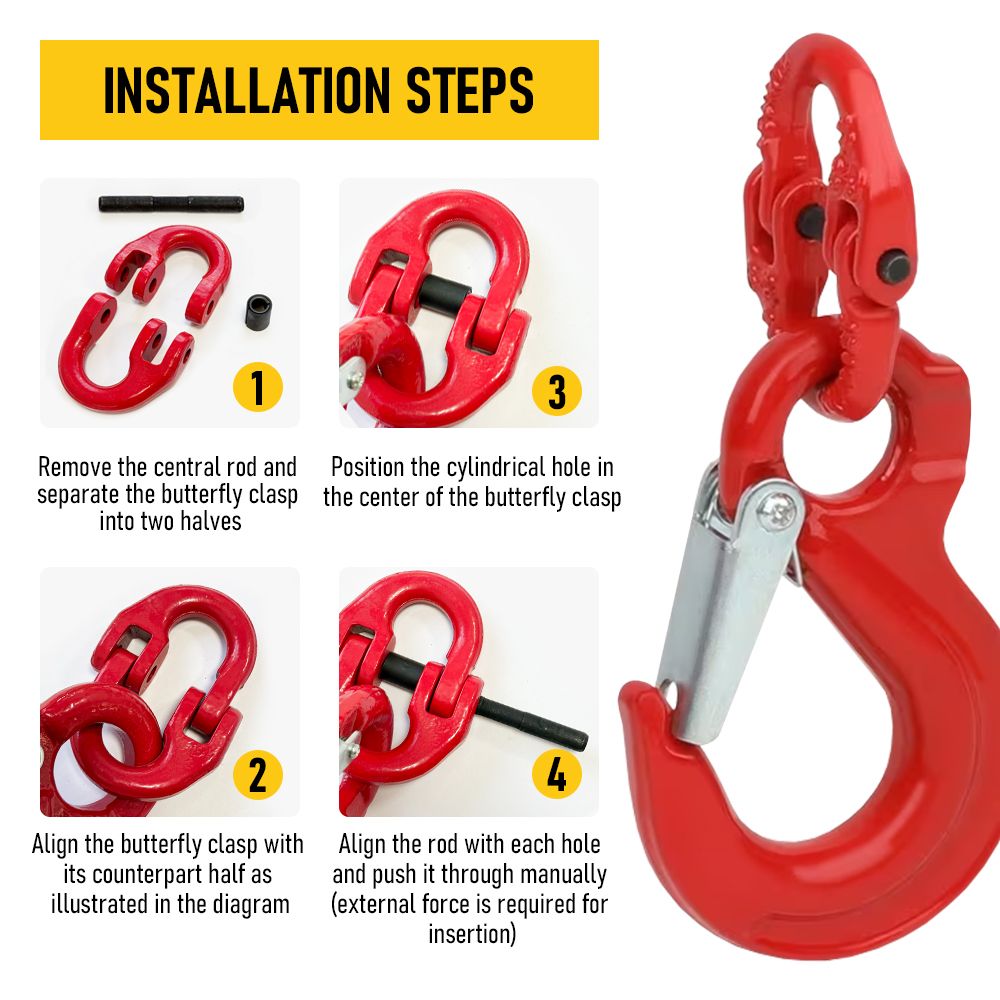 2SET 3.15T Sling Hook Heavy Duty Hammerlock/Slip Hook Kit With Swivel Winch & Safety Latch-Red