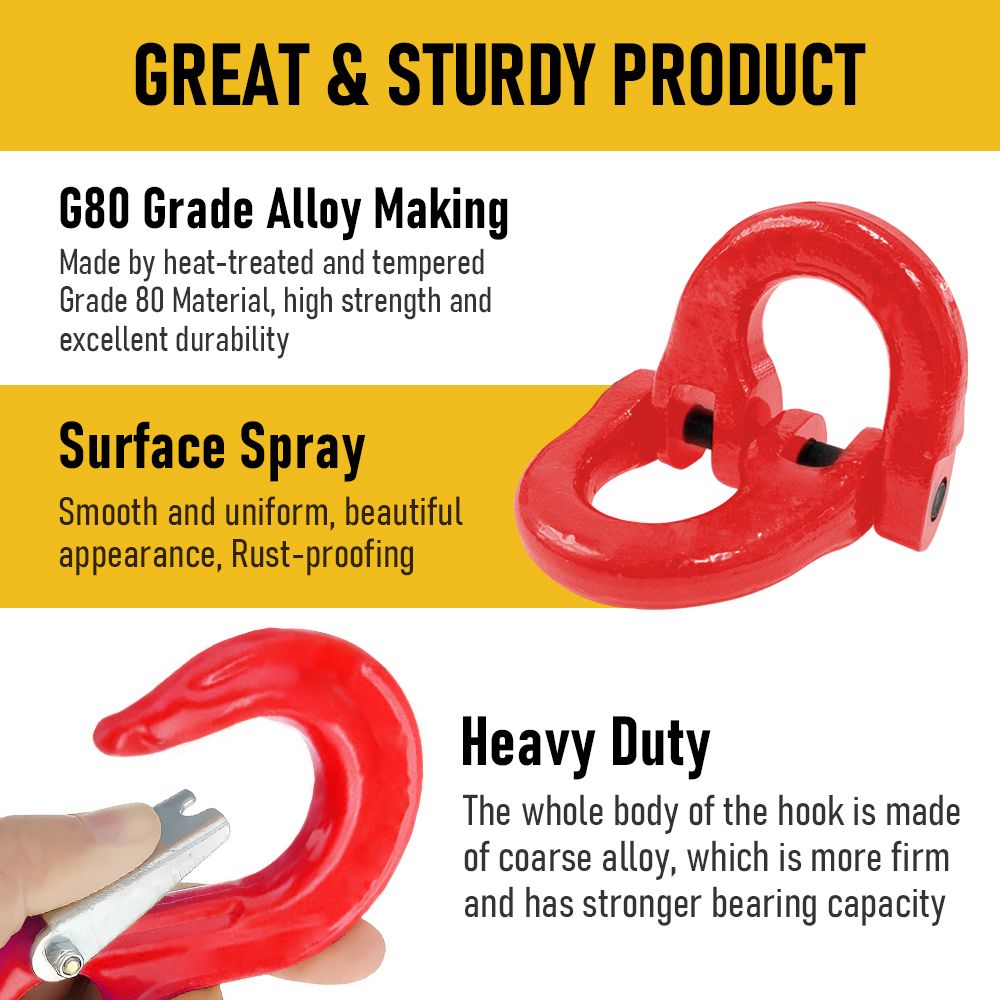 2SET 3.15T Sling Hook Heavy Duty Hammerlock/Slip Hook Kit With Swivel Winch & Safety Latch-Red
