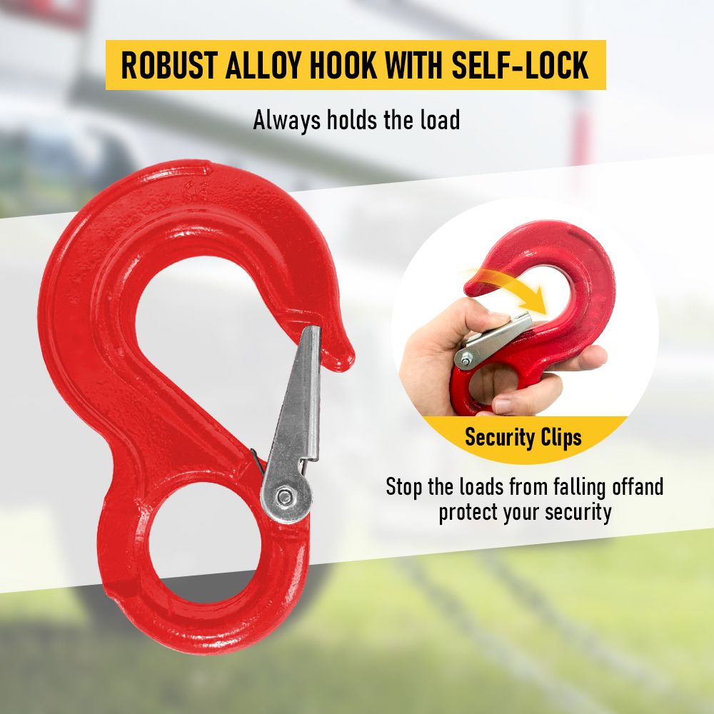 2SET 3.15T Sling Hook Heavy Duty Hammerlock/Slip Hook Kit With Swivel Winch & Safety Latch-Red