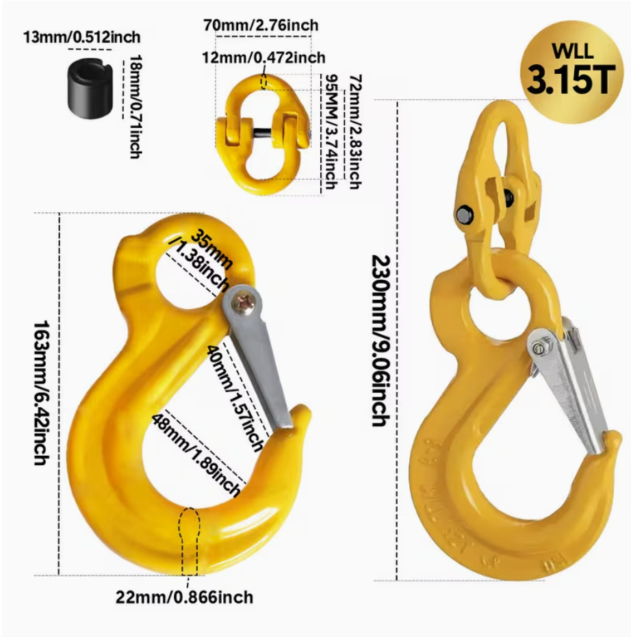 2SET 3.15T Sling Hook Heavy Duty Hammerlock/Slip Hook Kit With Swivel Winch & Safety Latch- Yellow